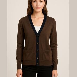 GAP cashmere Brown and navy V-Neck button front Cardigan small